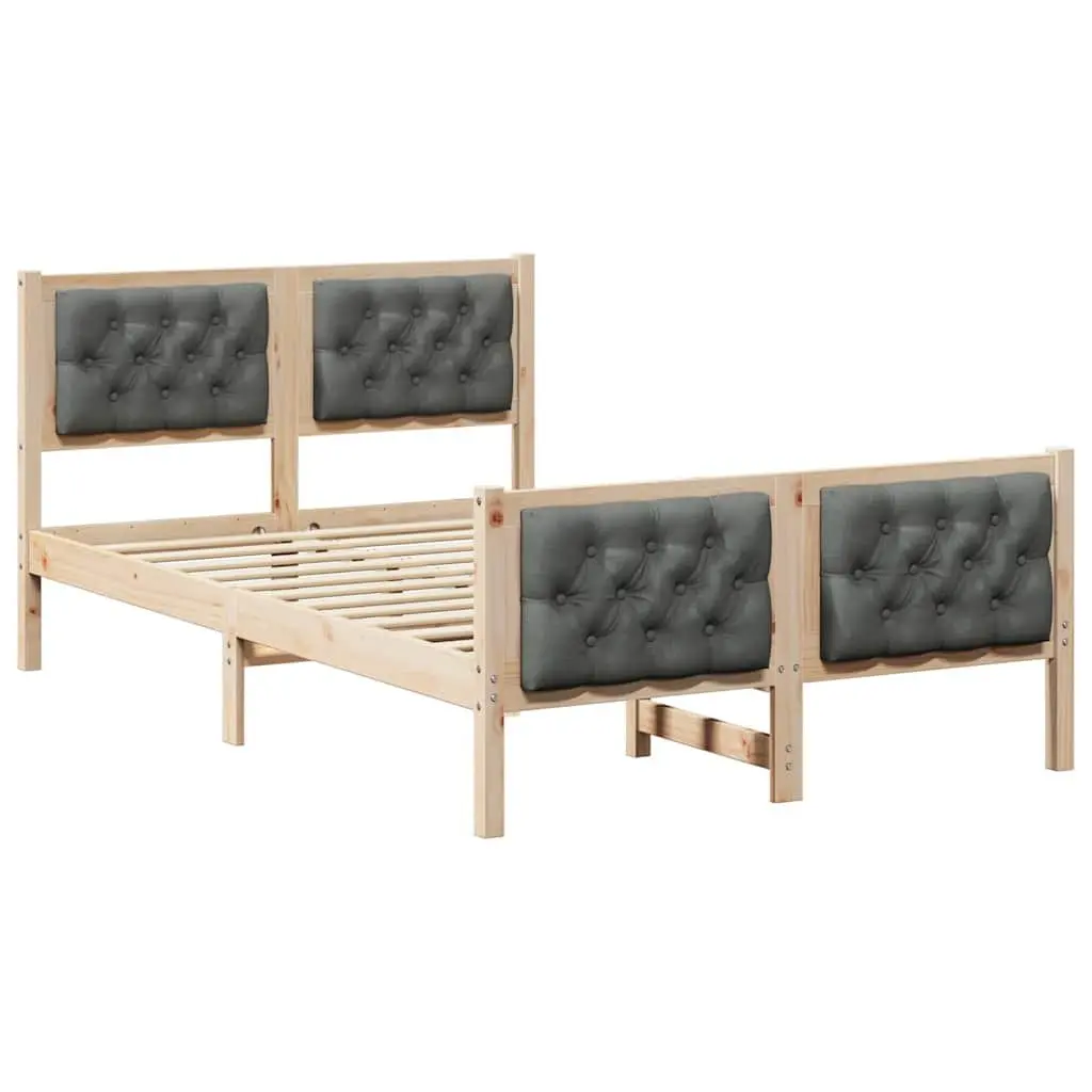 Bed Frame Grey 135 x 190 cm Solid Pine Wood with Headboard