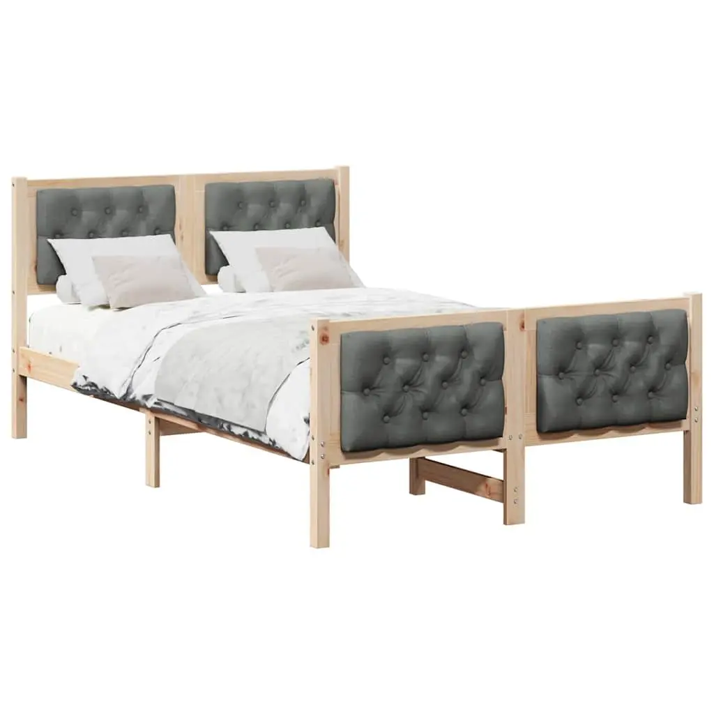Bed Frame Grey 135 x 190 cm Solid Pine Wood with Headboard