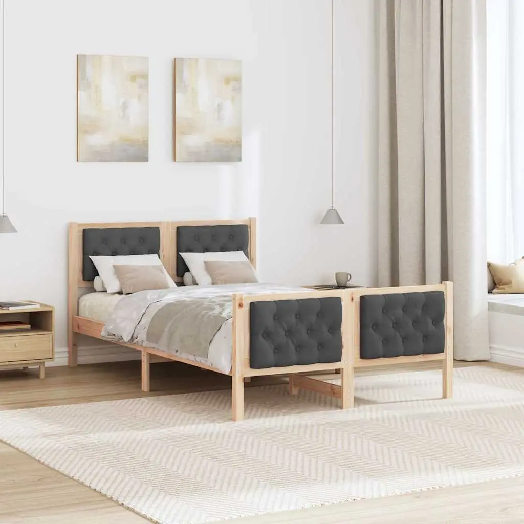 Bed Frame Grey 135 x 190 cm Solid Pine Wood with Headboard