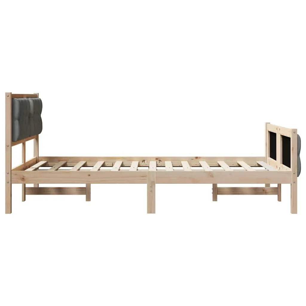 Bed Frame Grey 135 x 190 cm Solid Pine Wood with Headboard