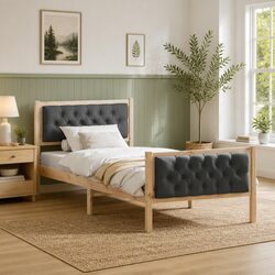 Comfortable Bed Frame with Padded Headboard 90 x 190 cm