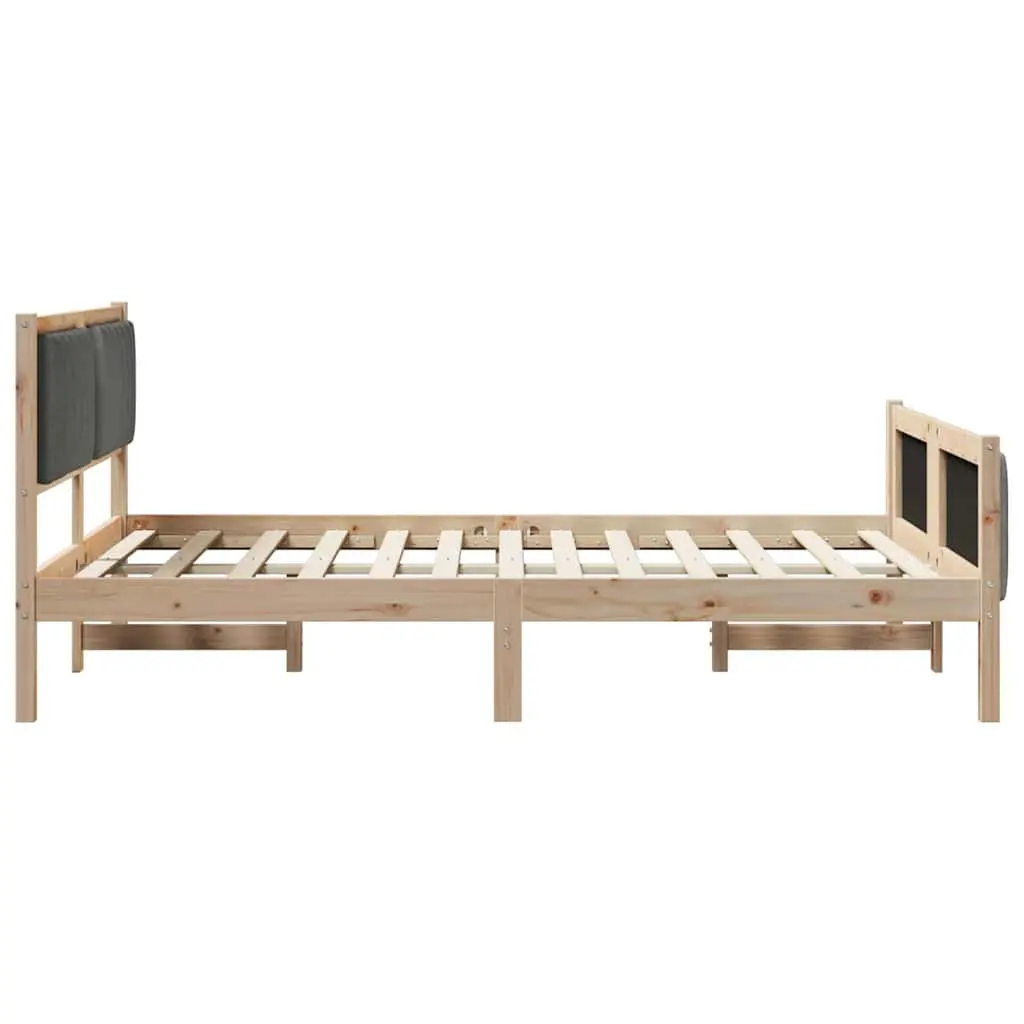 Bed Frame 135 x 190 cm Platform Solid Pine Wood Brown Dark Grey Bedroom