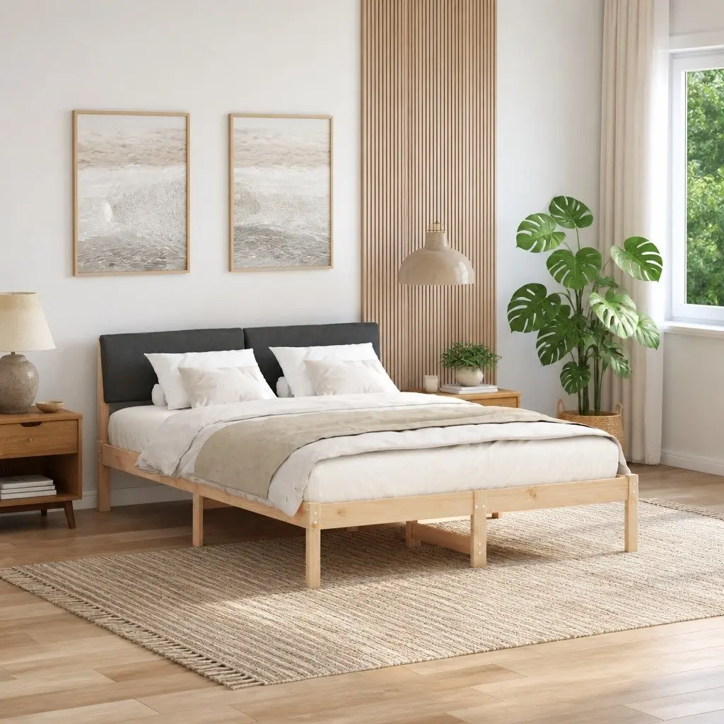 Brown Platform Bed Frame 150 x 200 cm with Headboard