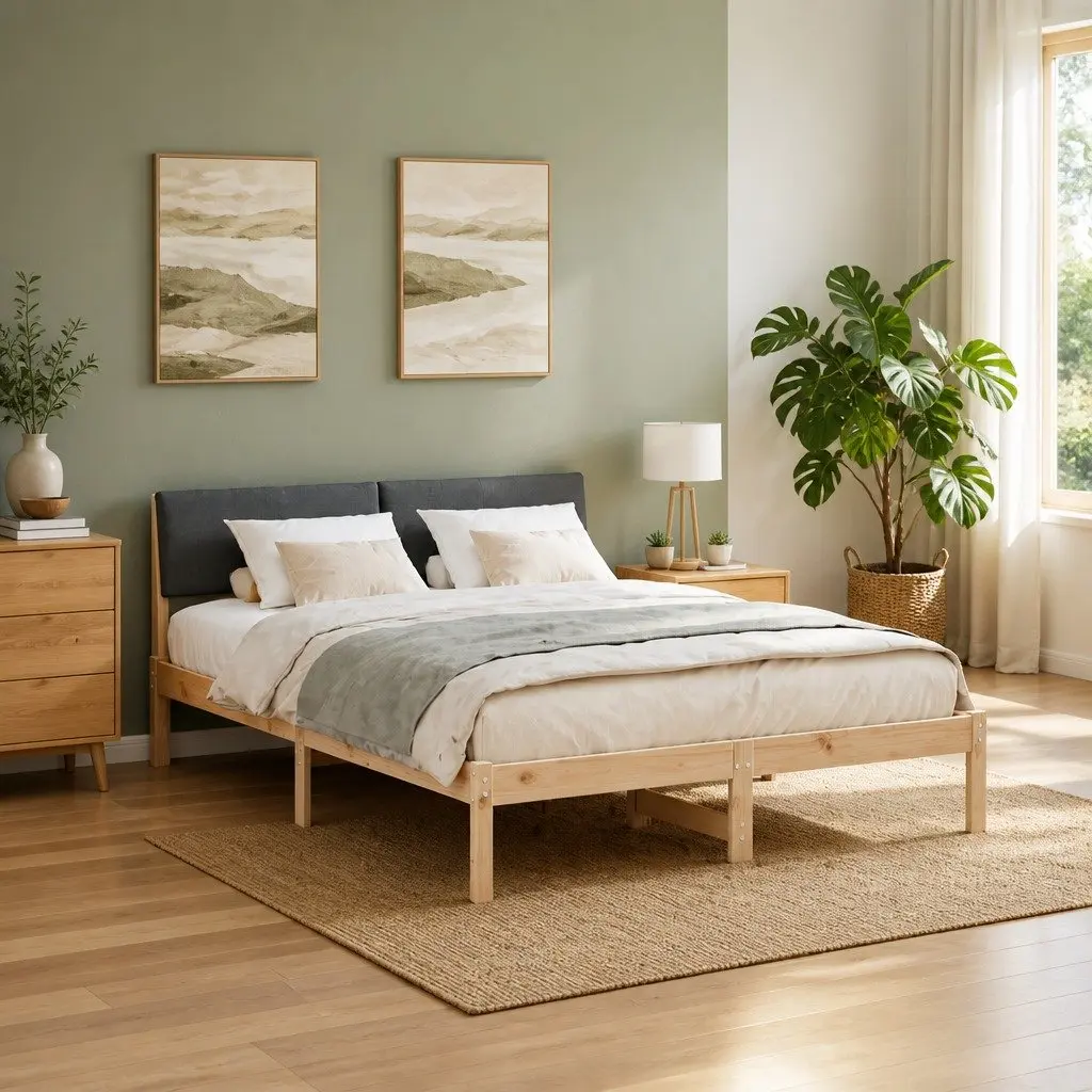 Platform Bed Frame 135 x 190 cm in Brown