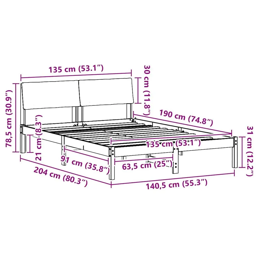 Platform Bed Frame 135 x 190 cm in Brown