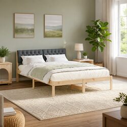 Modern Platform Bed Frame in Solid Pine Wood 150x200cm