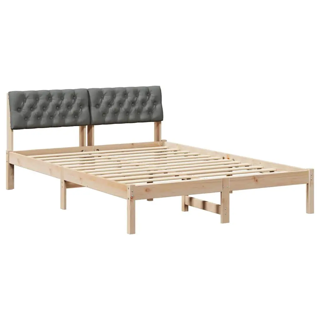 Platform Bed Frame Modern 150x200cm Solid Pine Wood Brown Dark Grey