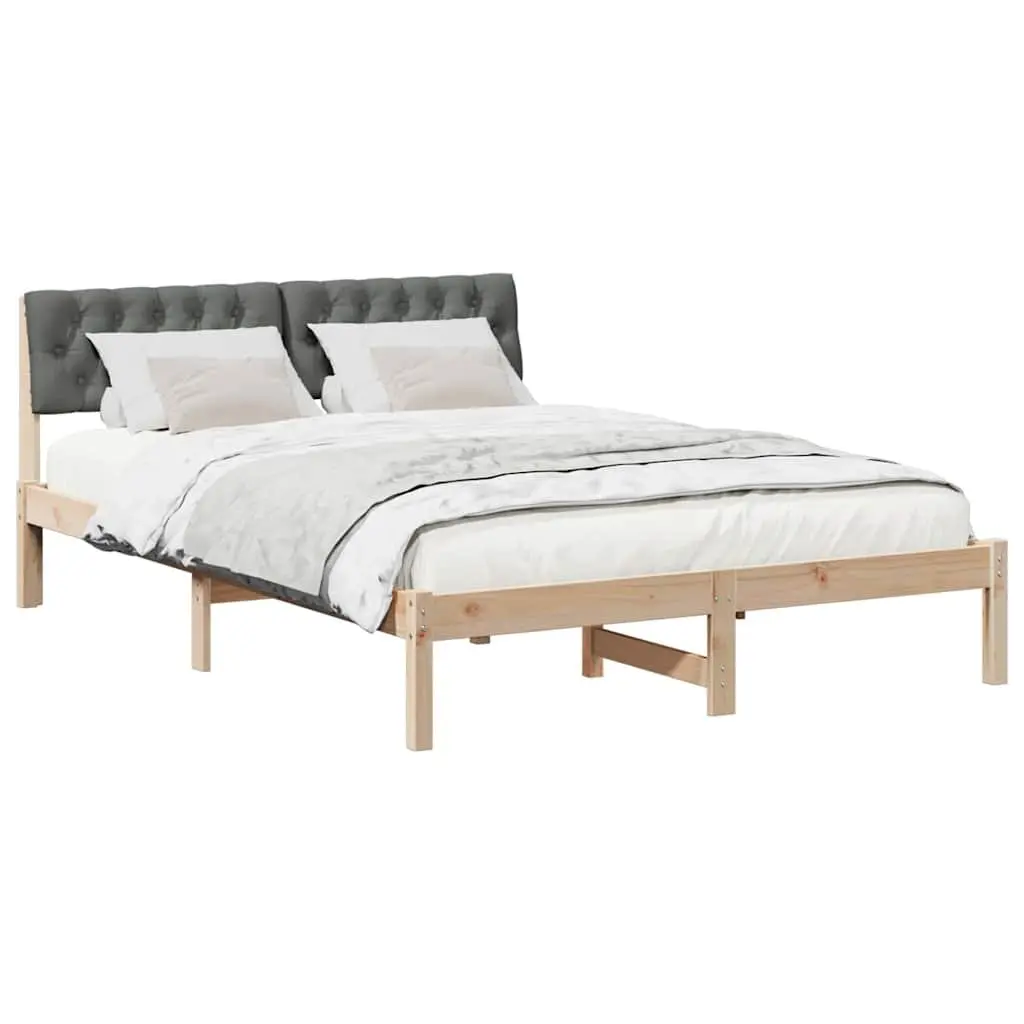 Platform Bed Frame Modern 150x200cm Solid Pine Wood Brown Dark Grey