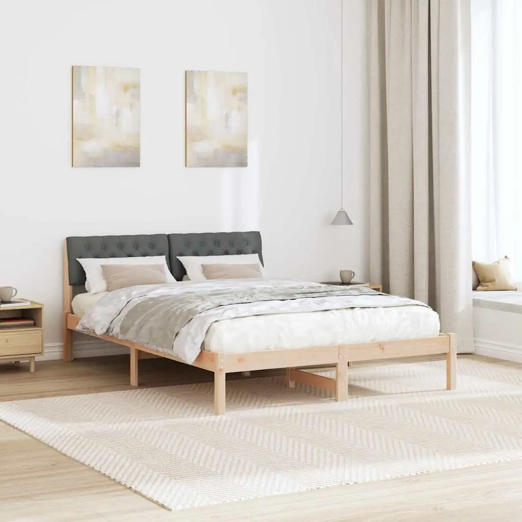 Brown Dark Grey Solid Pine Wood Platform Bed Frame 135 x 190 cm