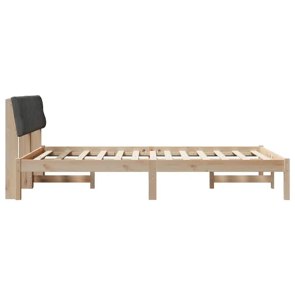 Brown Dark Grey Solid Pine Wood Platform Bed Frame 135 x 190 cm