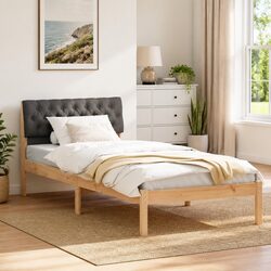 Solid Pine Wood Bed Frame 90x190cm in Brown and Dark Grey