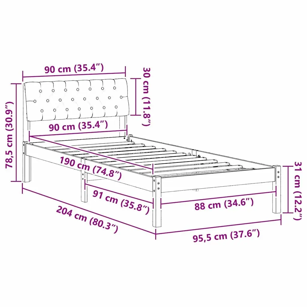 Solid Pine Wood Bed Frame 90x190cm in Brown and Dark Grey