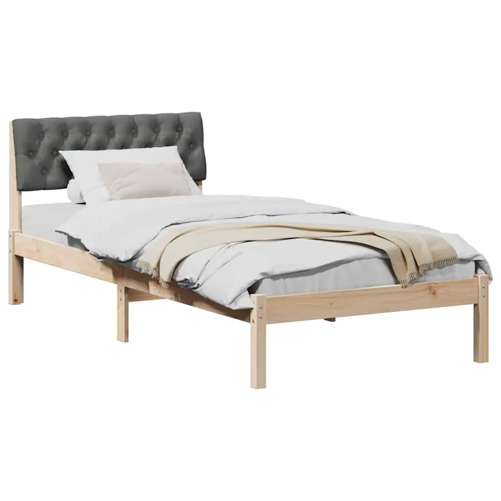 Solid Pine Wood Bed Frame 90x190cm in Brown and Dark Grey