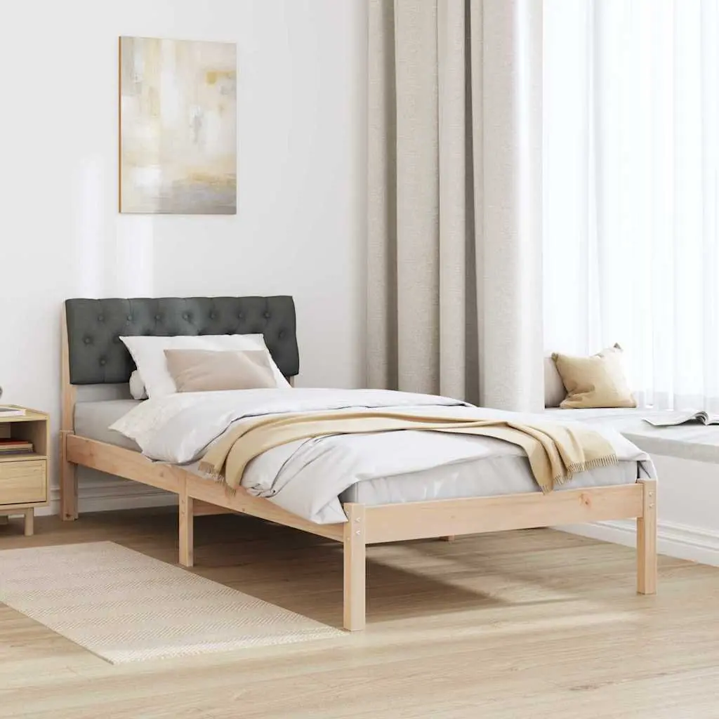 Solid Pine Wood Bed Frame 90x190cm in Brown and Dark Grey
