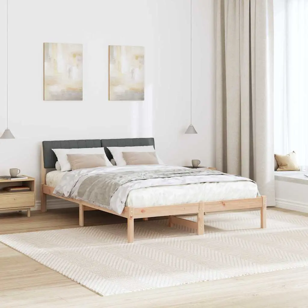 Solid Pine Wood Bed Frame with Wall-Mounted Headboard