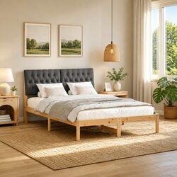 Upholstered Headboard Bed Frame 135 x 190 cm Brown