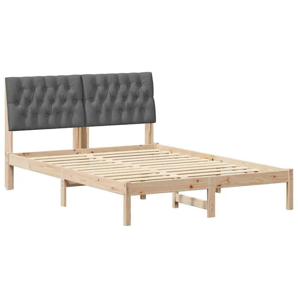 Bed Frame Platform Brown 135 x 190 cm Solid Pine Upholstered Headboard