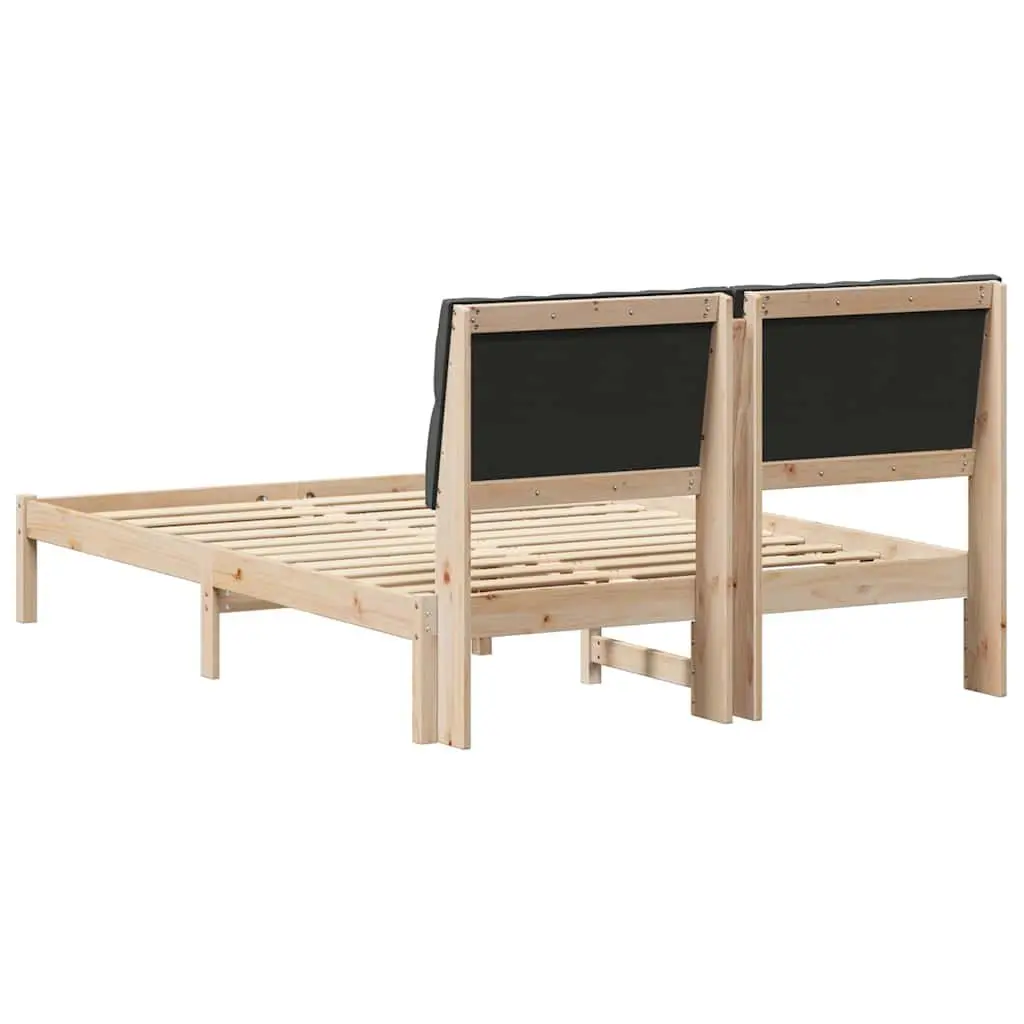 Bed Frame Platform Brown 135 x 190 cm Solid Pine Upholstered Headboard