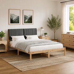 Upholstered Headboard Bed Frame Brown 135 x 190 cm