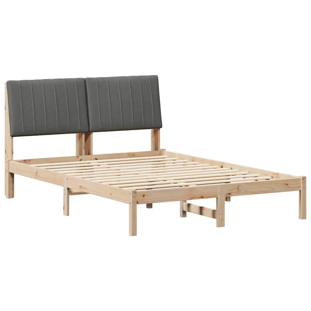 Bed Frame Modern Brown 135 x 190 cm Solid Pine Wood Upholstered Headboard