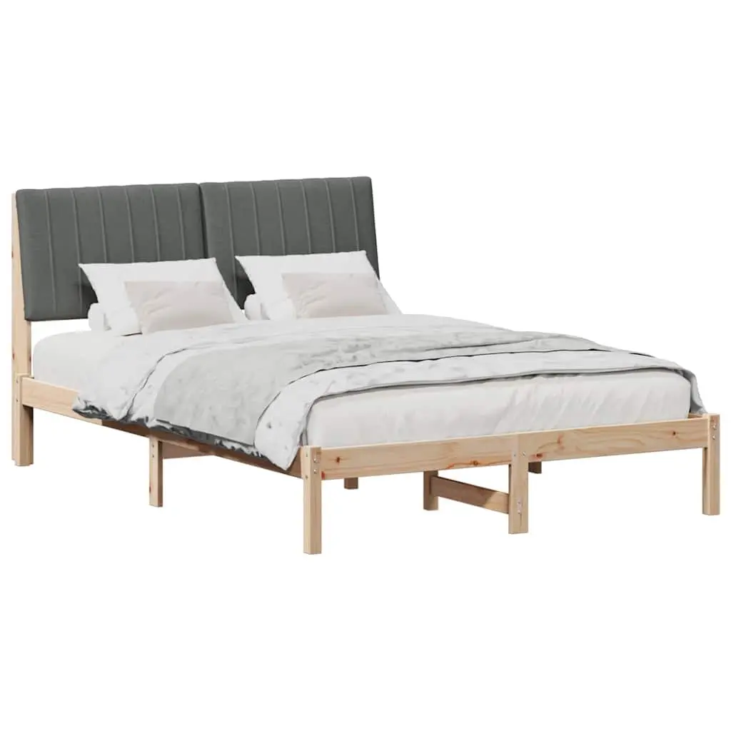 Bed Frame Modern Brown 135 x 190 cm Solid Pine Wood Upholstered Headboard