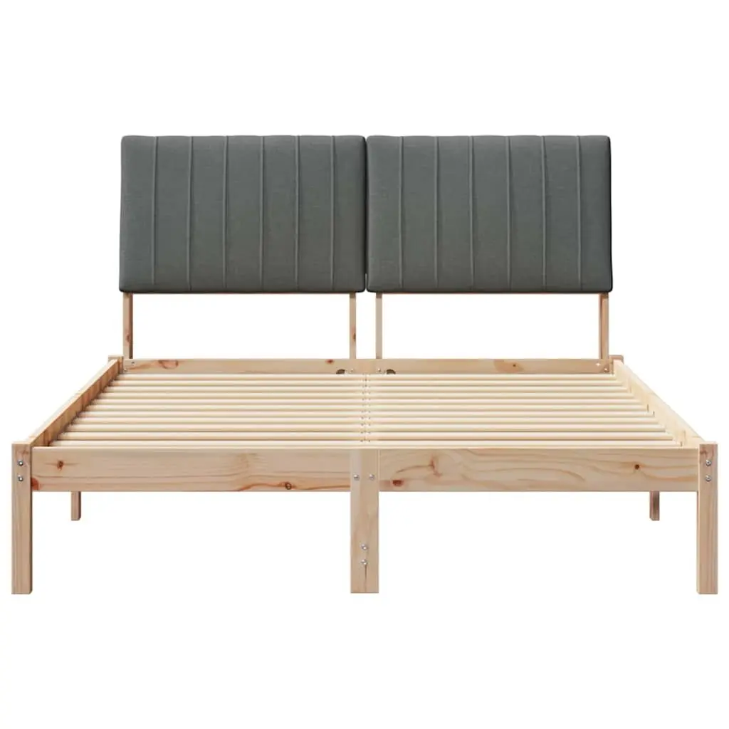 Bed Frame Modern Brown 135 x 190 cm Solid Pine Wood Upholstered Headboard