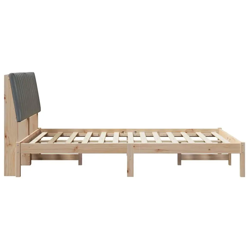 Bed Frame Modern Brown 135 x 190 cm Solid Pine Wood Upholstered Headboard
