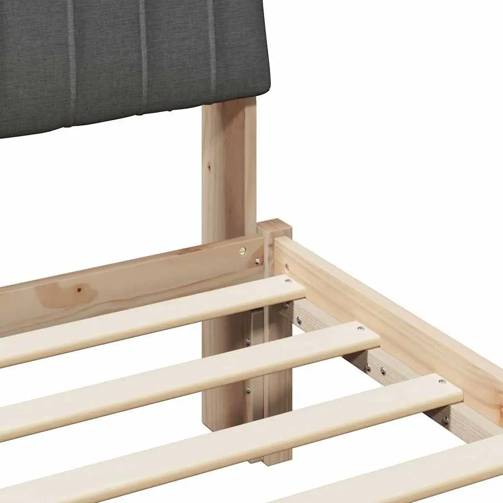 Bed Frame Modern Brown 135 x 190 cm Solid Pine Wood Upholstered Headboard