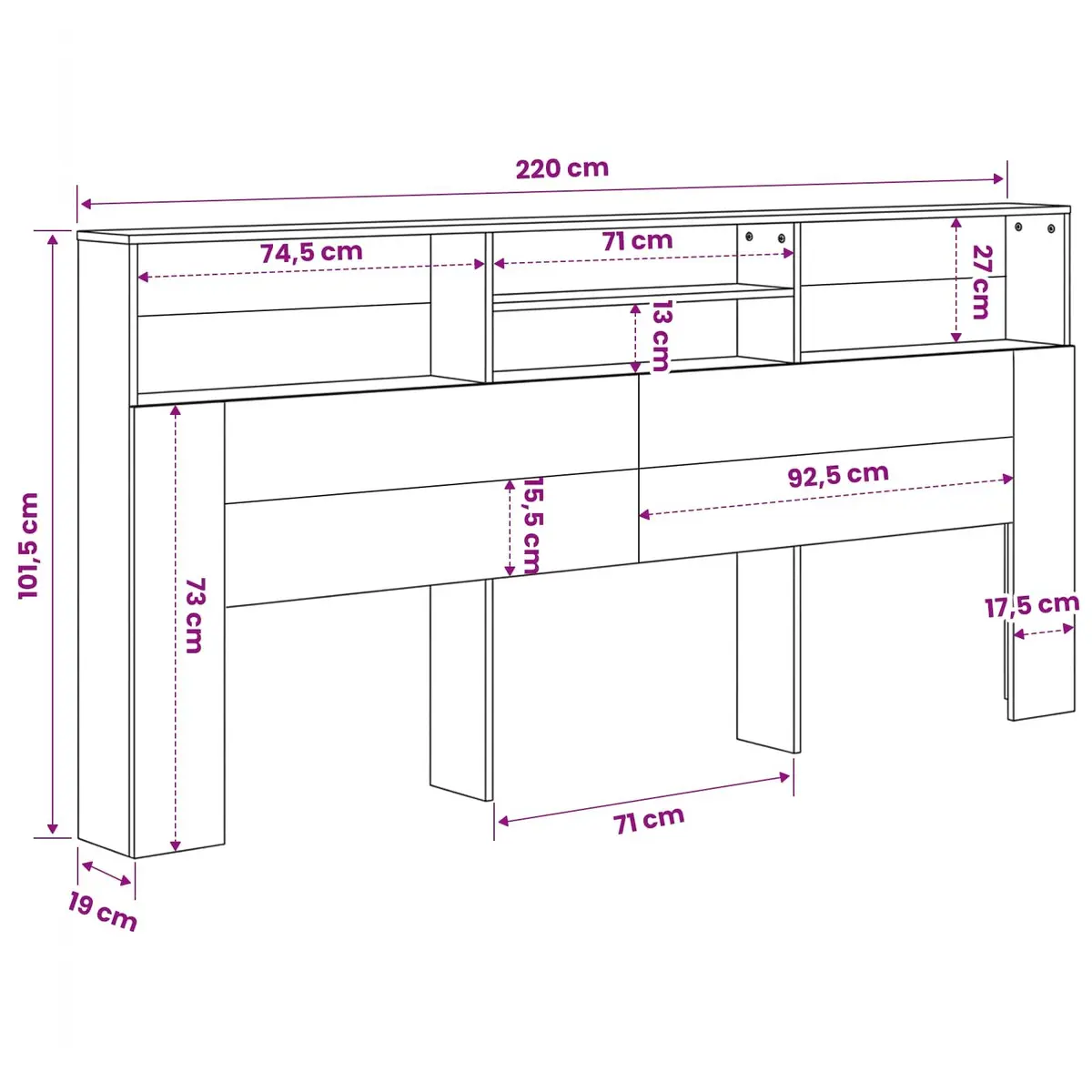 Wall-Mounted Headboard Cabinet with Shelves Modern Bedroom Storage Engineered