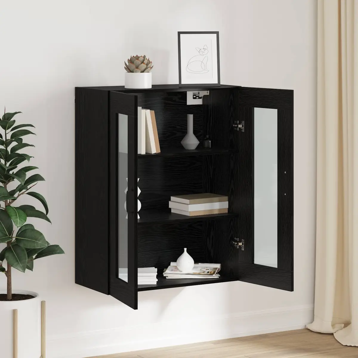 Wall-Mounted Storage Cabinet in Black Oak for Living Spaces