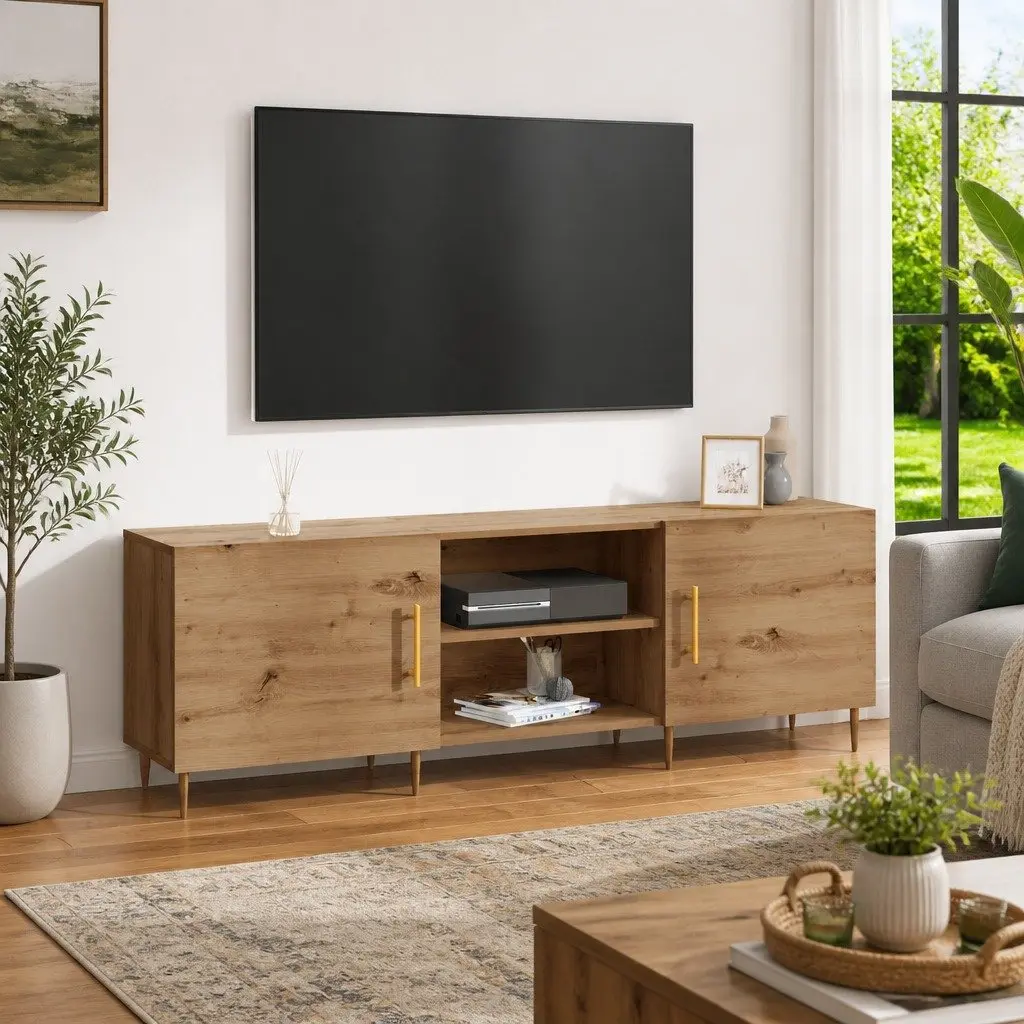 TV Cabinet 150cm Modern Rectangular Storage Unit Brown Engineered Wood Living