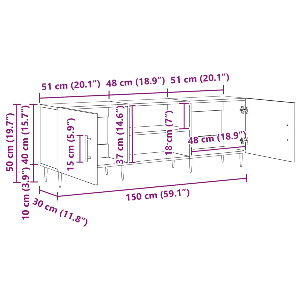 TV Cabinet 150cm Modern Rectangular Storage Unit Brown Engineered Wood Living