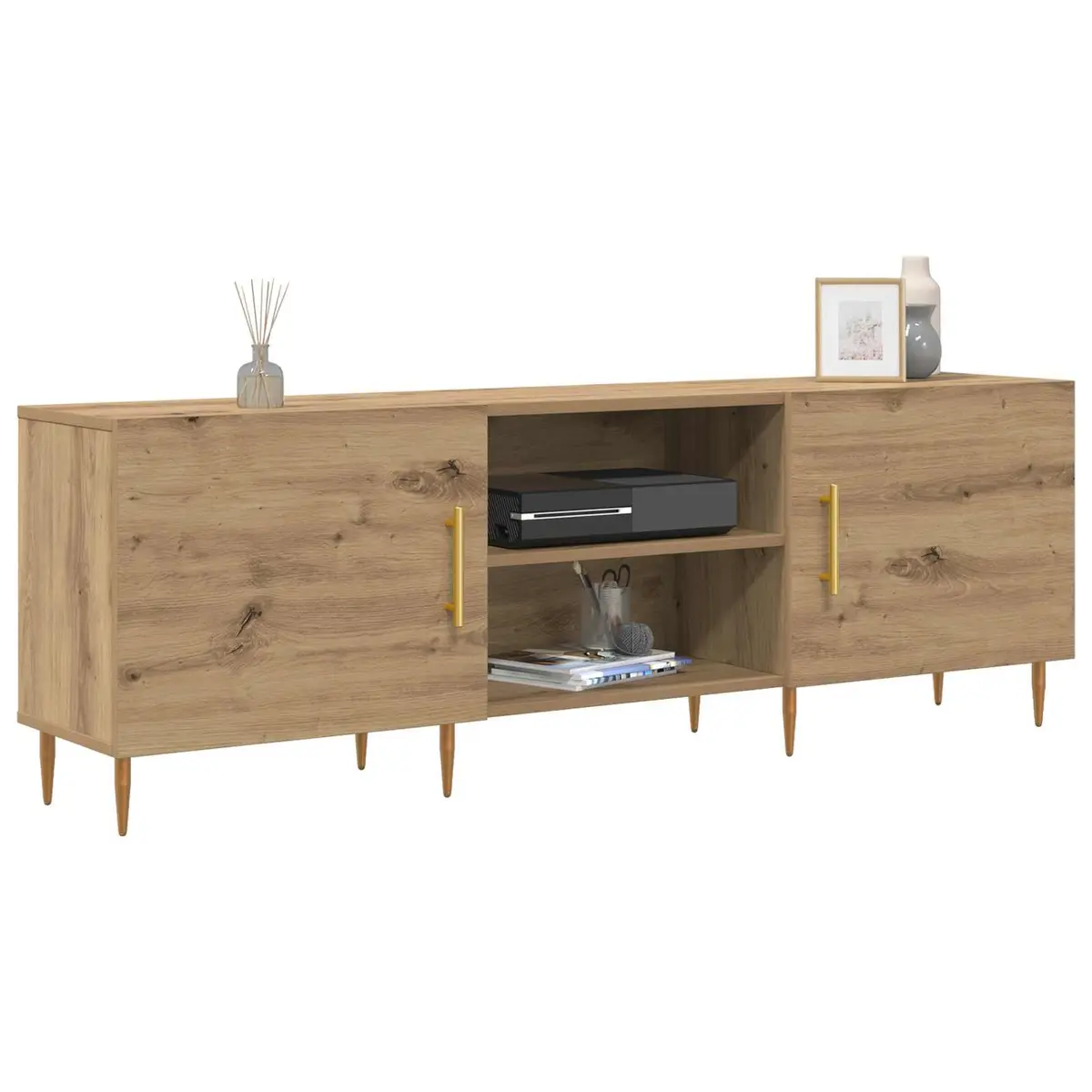 TV Cabinet 150cm Modern Rectangular Storage Unit Brown Engineered Wood Living