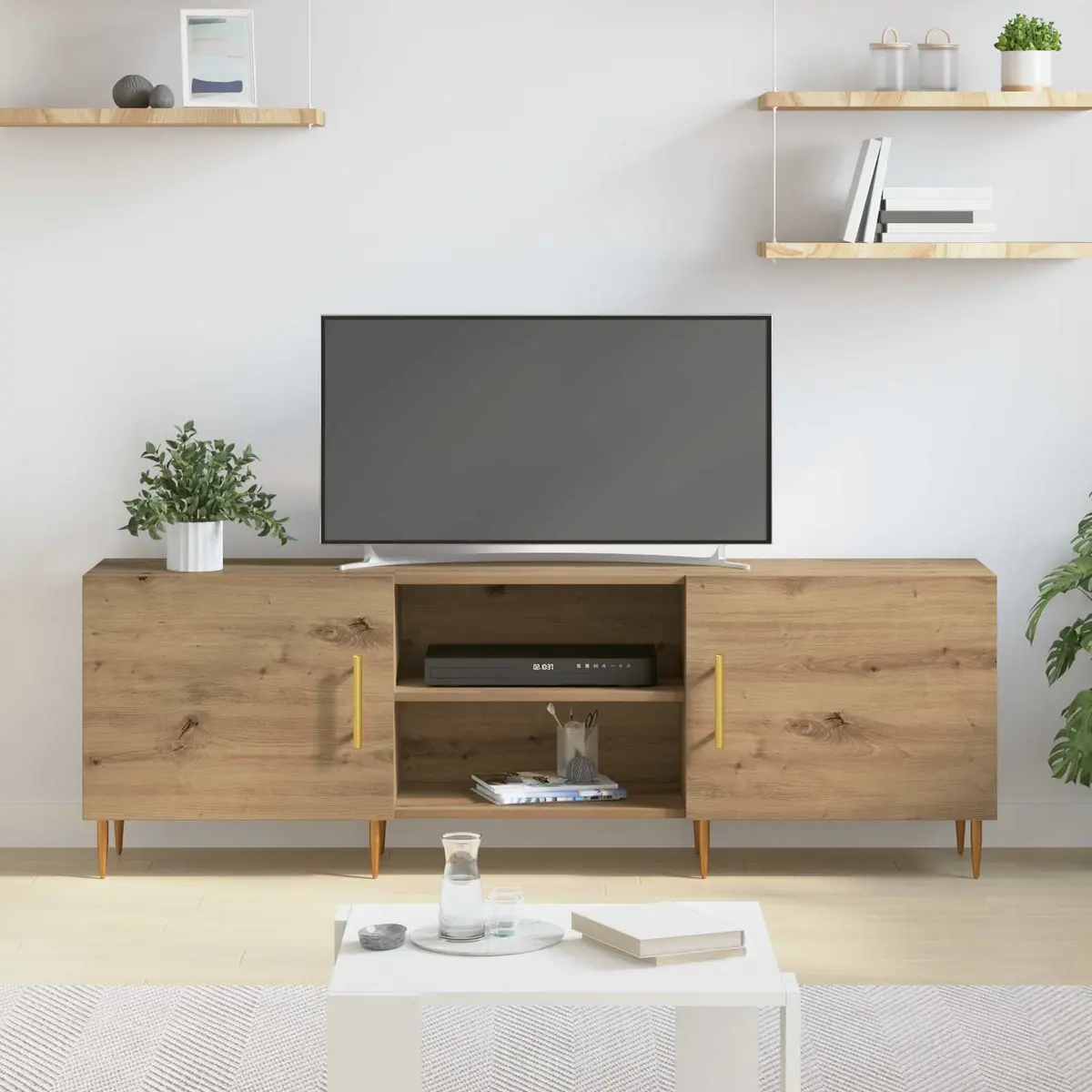 TV Cabinet 150cm Modern Rectangular Storage Unit Brown Engineered Wood Living