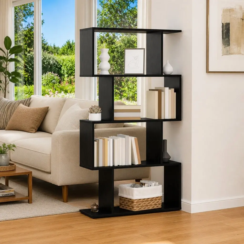 Black Oak Book Cabinet with Storage Shelves