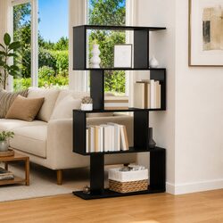 Modern Black Oak Book Cabinet with Storage Shelves