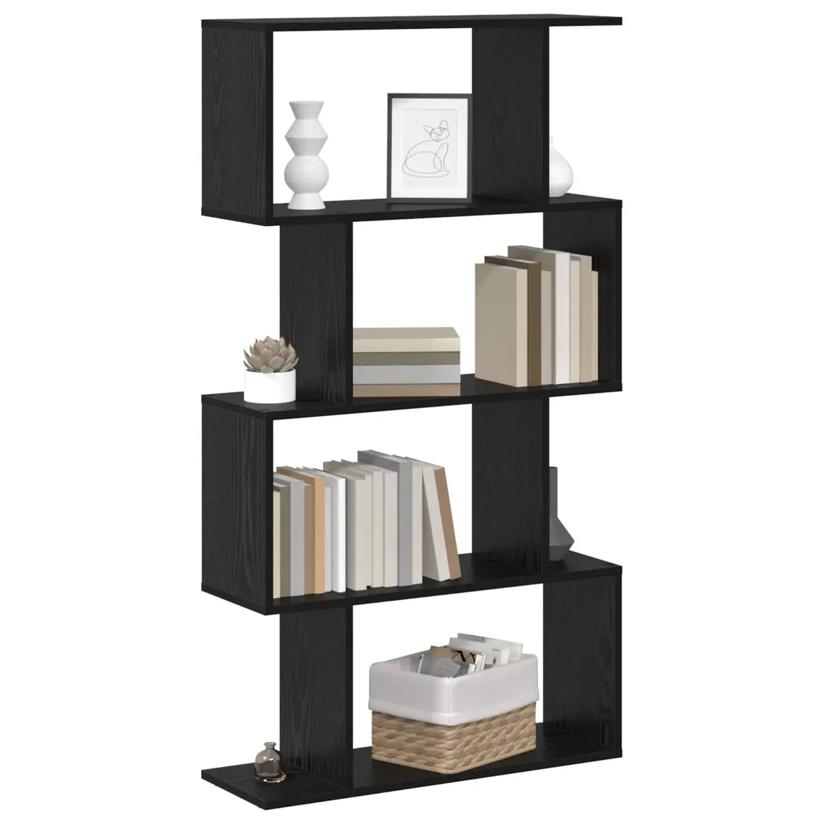 Black Oak Book Cabinet with Storage Shelves