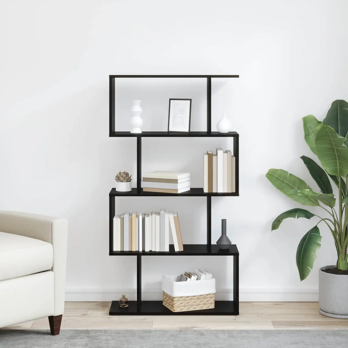 Black Oak Book Cabinet with Storage Shelves