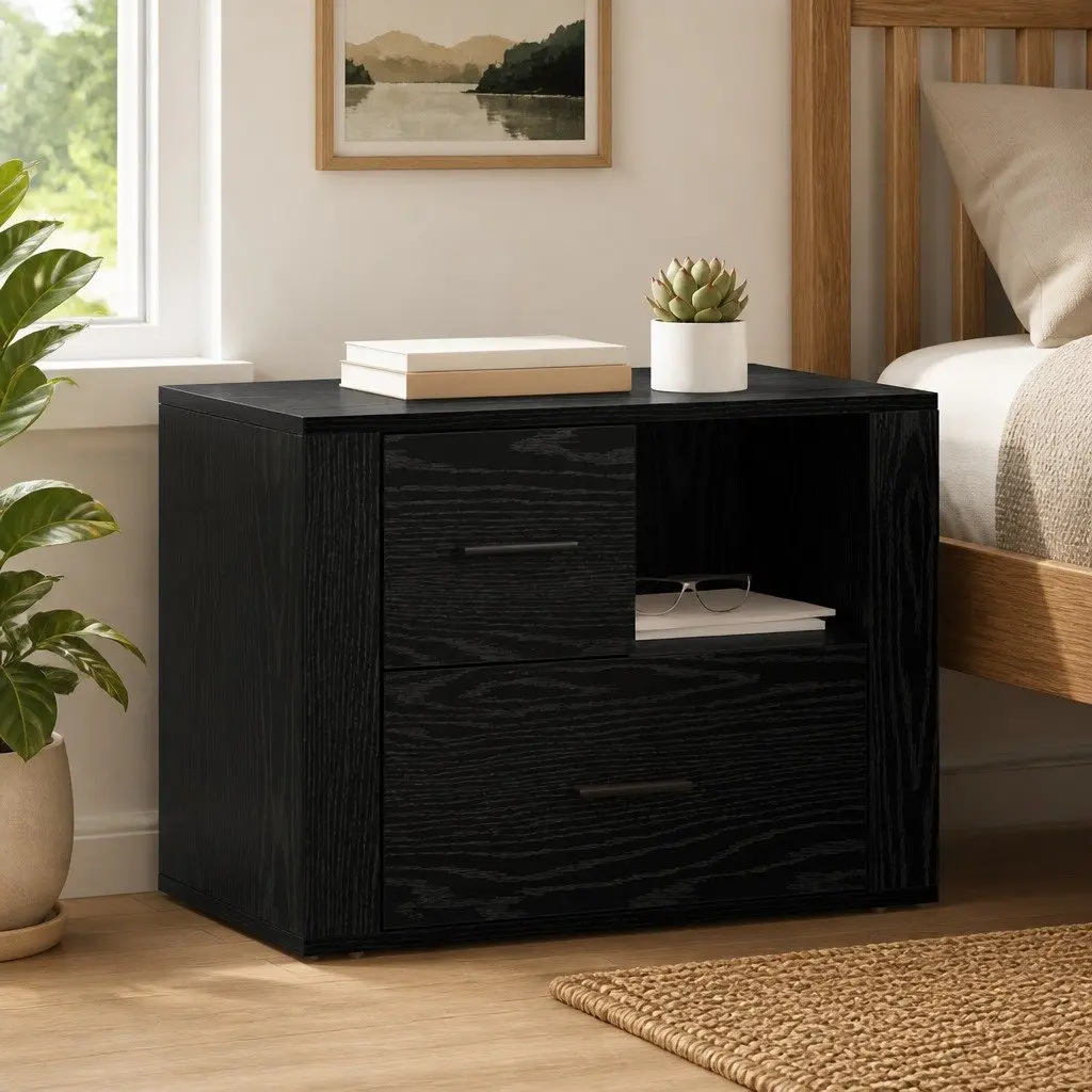 Bedside Cabinet Black Oak 35 x 60 x 50 cm Engineered Wood