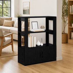 Welcoming Black Oak Sideboard with Storage Shelves