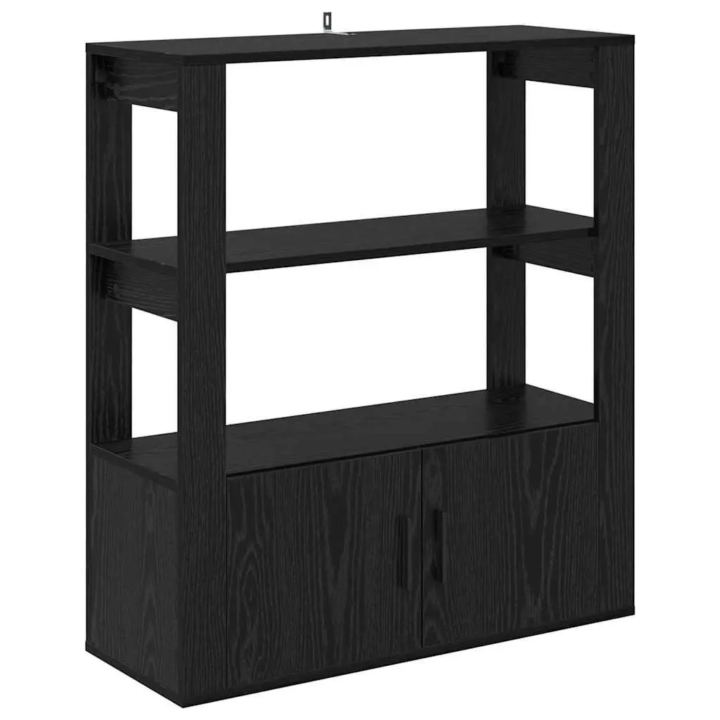 Black Oak Sideboard with Storage Shelves Flush Doors Modern Living Room