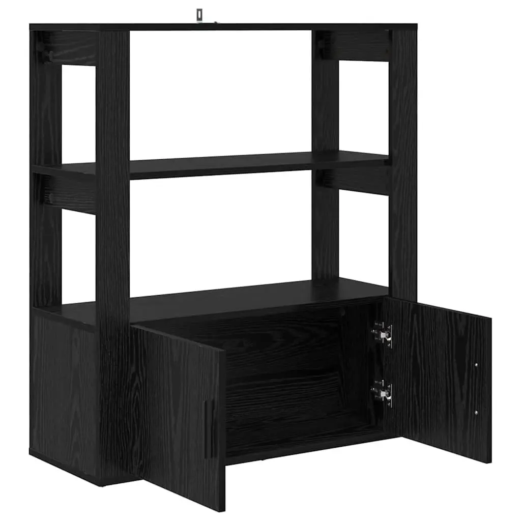Black Oak Sideboard with Storage Shelves Flush Doors Modern Living Room