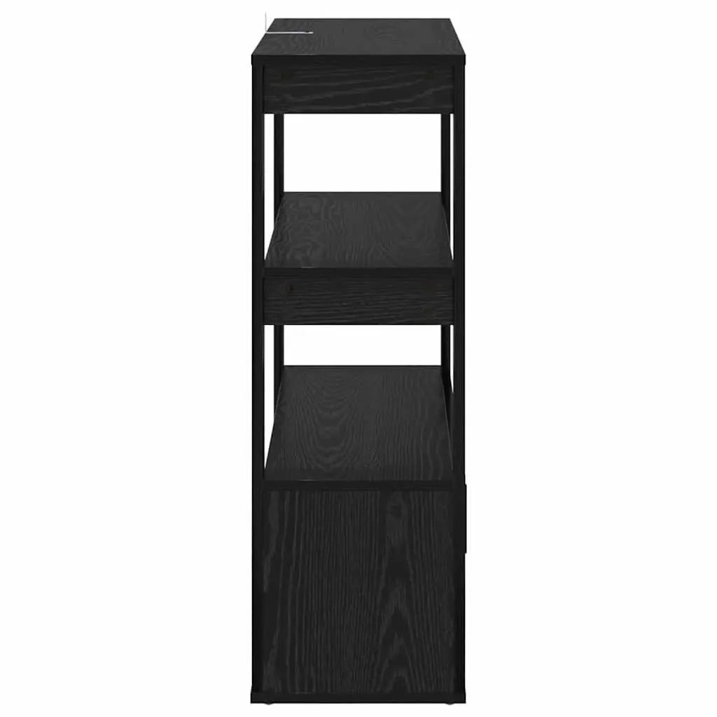 Black Oak Sideboard with Storage Shelves Flush Doors Modern Living Room