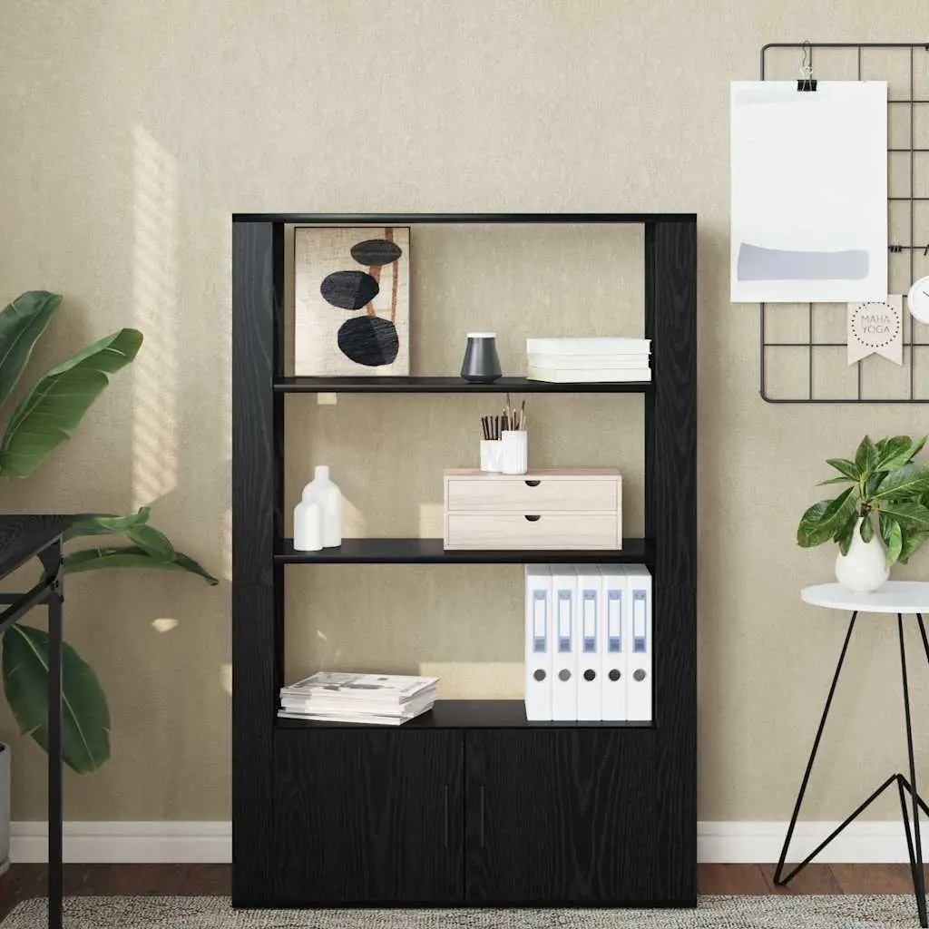 Black Sideboard Storage Cabinet Buffet with Adjustable Shelves Flush Doors