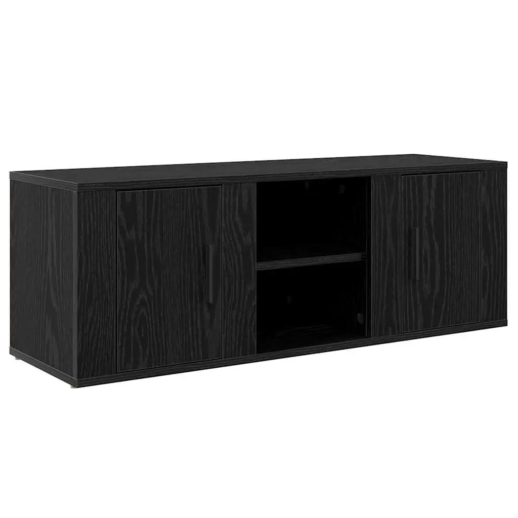 TV Cabinet Black Engineered Wood Living Room Storage Unit Rustic Modern Design
