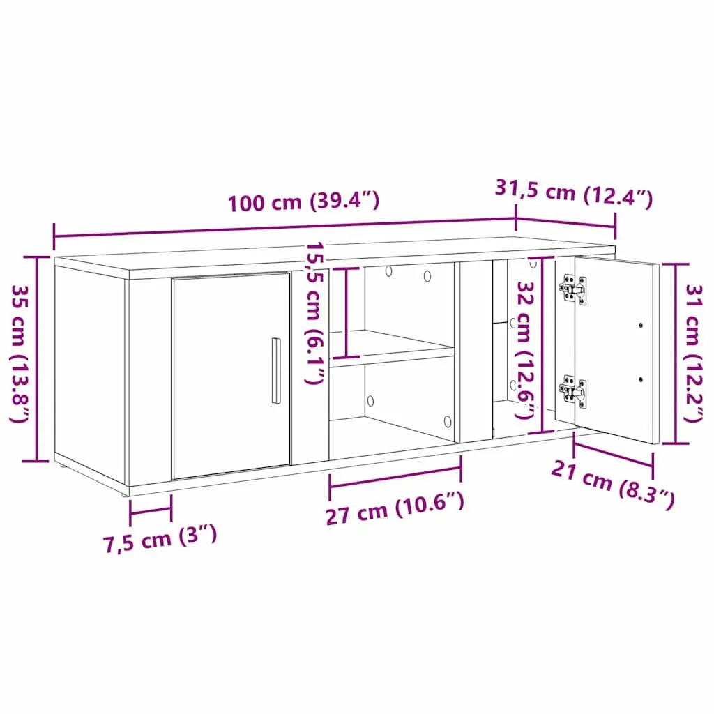TV Cabinet Black Engineered Wood Living Room Storage Unit Rustic Modern Design