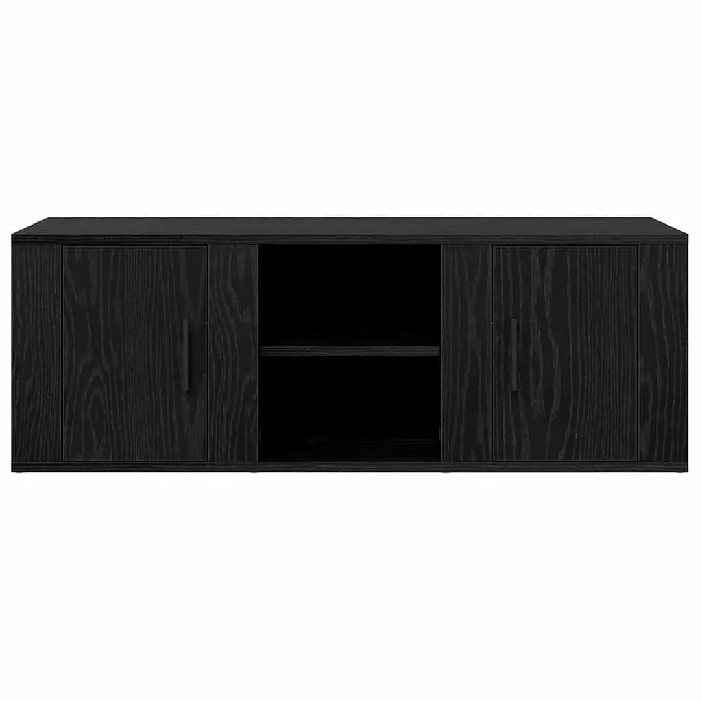 TV Cabinet Black Engineered Wood Living Room Storage Unit Rustic Modern Design