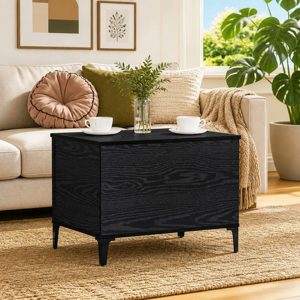 Coffee Table Black Oak Modern Living Room Accent Furniture Engineered Wood
