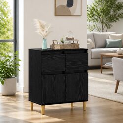 Black Oak Sideboard Cabinet with Drawer for Living Spaces