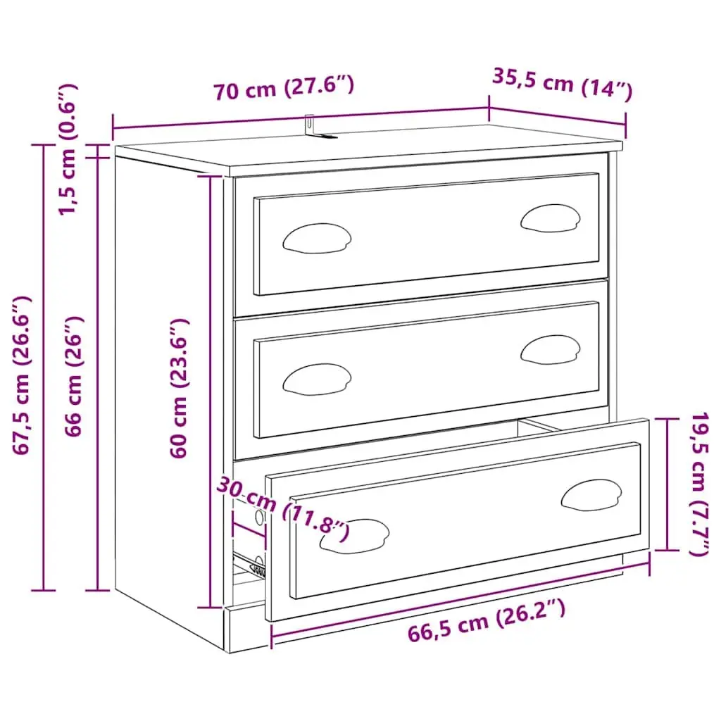 Black Oak 70cm Storage Sideboard for Dining Spaces
